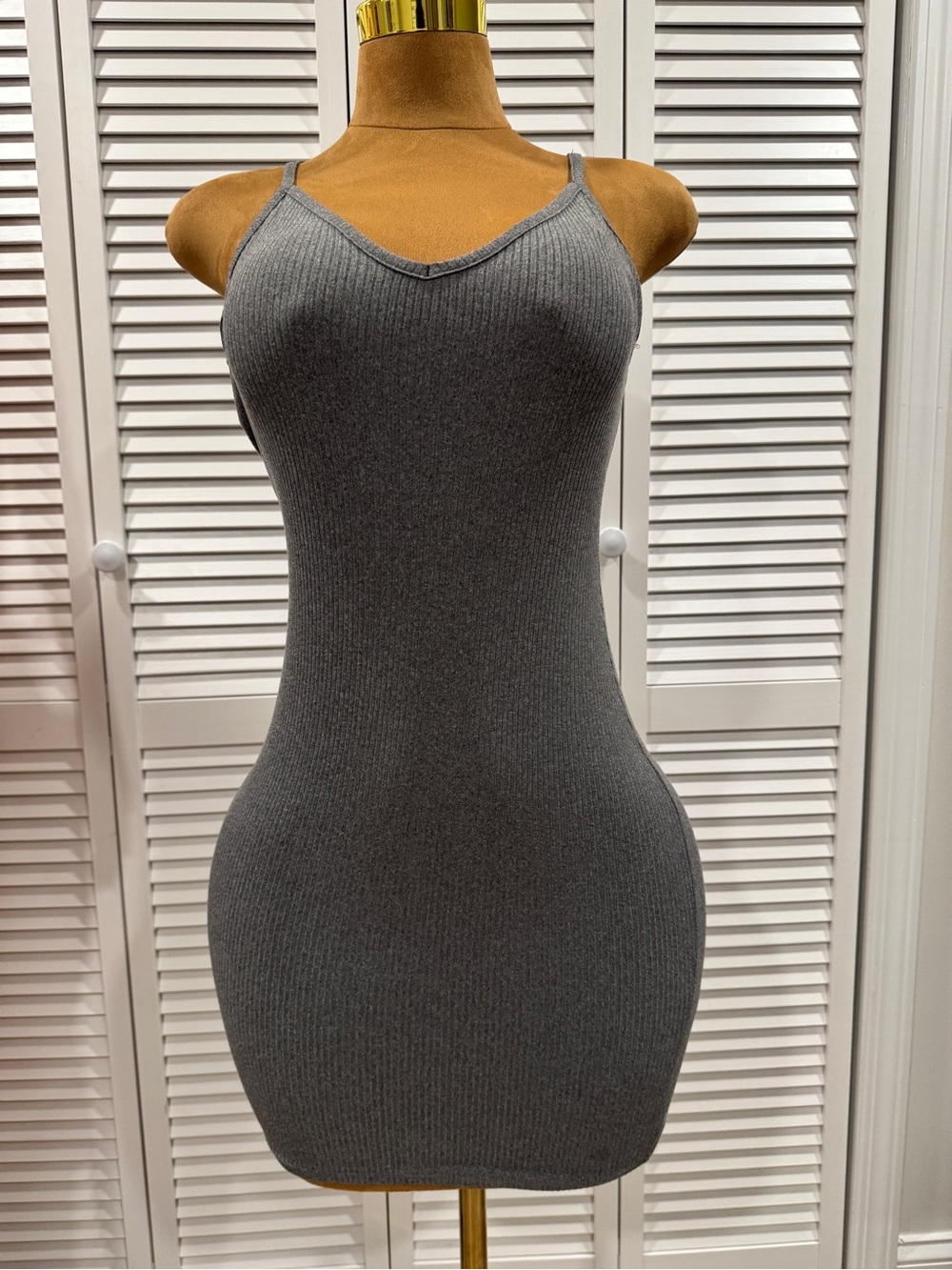 Fashion Nova Charcoal Ribbed Spaghetti Strap Mini Dress
